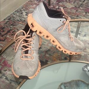 On Running Cloud X Gray & Orange Athletic Shoes